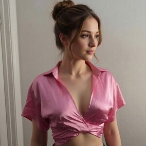SHEIN Pink Satin Tie-Front Crop Top. Sz L